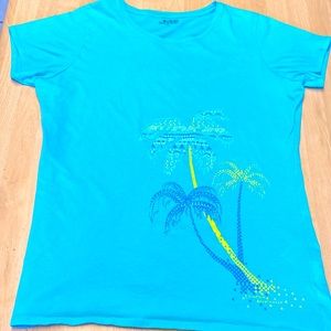 Columbia Women S Aquamarine Blue Short-Sleeve Graphic Palm Trees T-Shirt